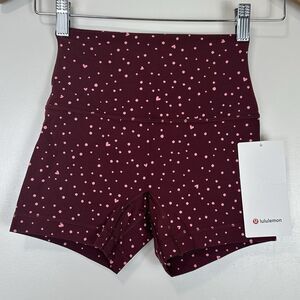 Lululemon Align No Line HR Short 4" Heart Scatter Dot Burgundy Bay Pink Cloud